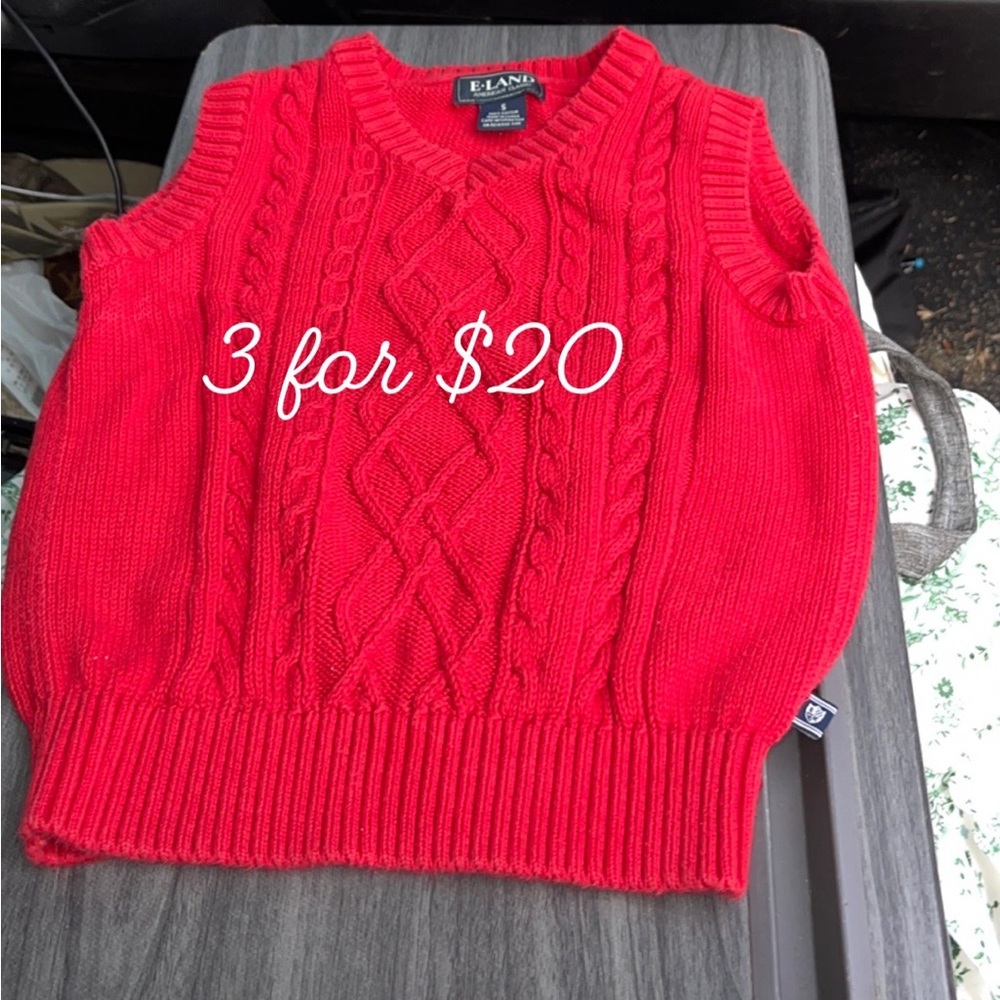 E . Land American Classic  bright red cable knit sweater vest 5T. 3itemsfor$20